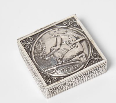 Bezalel Jerusalem silver tobacco box, sealed, decorated with ballet work "Ruth" with Filegreen 