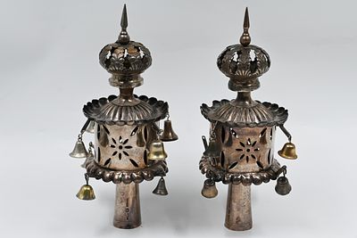 Torah scroll pomegranates, Jan Pogorzelski 
Torah scroll pomegranates made of cast and sawn 