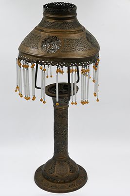 Damask Copper Table Lamp 
A standing Damask copper table lamp decorated with openwork with 