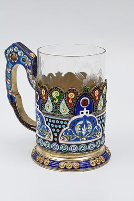 3 Artel, silver and enamel cup holder 
High quality cup holder made of 84 silver. Gilded and 