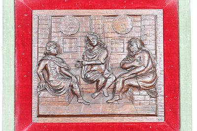 Six wood carvings, 18th century, biblical scenes, framed, size without frame: 28X16 cm