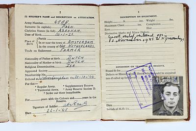 Military ID card of a Jewish soldier in the Dutch army during World War II 
Military ID card of 