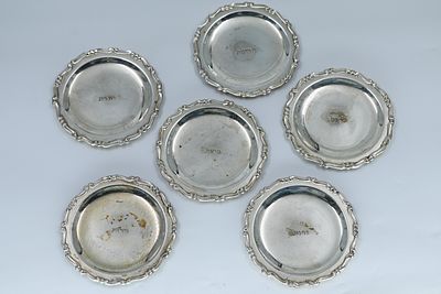 Six silver saucers for the Passover Seder bowl 
Six silver saucers for the Passover Seder bowl 