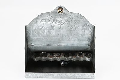 Pewter Menorah - Germany, 18th century 
Pewter Menorah, Germany, 18th century, the back side is 