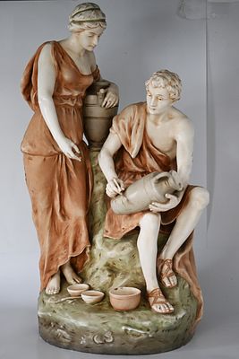 Porcelain statue, Royal Dux. Large. Height: 68 cm 
Large unglazed porcelain statue made by 