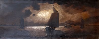 Painting. Handmade artisan. Russia. Signed. Ships sailing at sea. Dimensions: 121*50 cm