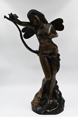 Large bronze statue. 
Bronze statue of Tinkerbell, Europe, signed, late 19th century, very good 