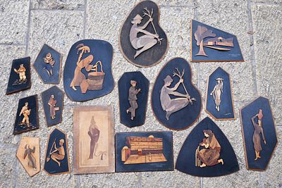 אומנות ארץ ישראל, שנות ה-50. 
16 עבודות עץ ארץ ישראל, שנות ה-50, אוסף שלם, חתום, בגב כל עבודה מס 