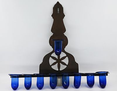 Large Hanukkah Menorah - India 
Large copper Hanukkah menorah. India, early 20th century 
The 
