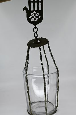Large Memorial Candle for Hanging in a Synagogue – Morocco 
Brass Memorial Candle (Soul Candle) 