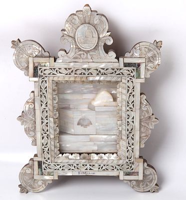Decorated shell work in a frame - Rachel's Tomb 
Decorated shell work (mother of pearl) set 