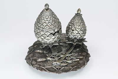 Ottoman silver perfume bottle, mid-19th century. Shaped in the shape of pine cones. Decorated 
