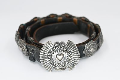 Belt. Russia [early 20th century]. Leather and silver, in ballet work. Consists of silver 