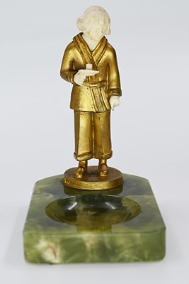 פסל ילדה עם נר לילה, ברטלמיי משנת 1930 "L.BARTHELEMY" - ארט-דקו ברונזה וגילוף, על בסיס שיש 