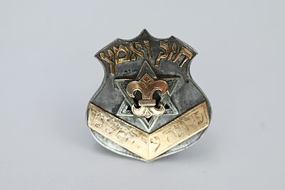 Silver and gold brooch, decorated with the symbol of the "HaShomer Hatzair" movement and the 