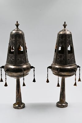 Silver Torah scroll pomegranates, North Africa 
A pair of silver Torah scroll pomegranates 
