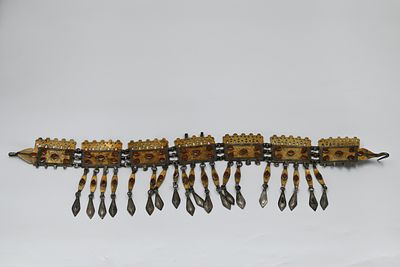 Turkmen belt made of silver with gilding and gemstones. Length: 55 cm. Total weight: 290 grams