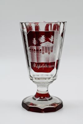 Antique Bohemian Beaker Cup, made of Ruby Glass, decorated with hand engraving, circa 1880 