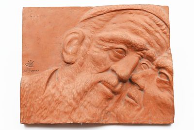 Bezalel - Terracotta Tile, "Elders", circa 1920 
Terracotta tile, made by "Bezalel", circa 1920 