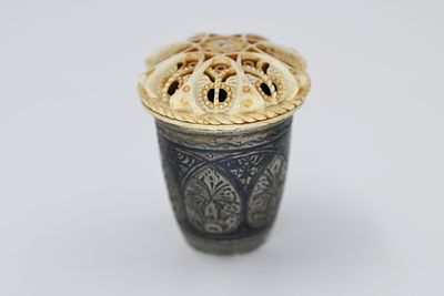 Perfume dispenser, handmade silver, unusual and special black niello combined with carving 