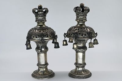 Pair of large "pomegranates" for a Torah scroll - Vienna.weight: 875 grams. 
A pair of silver 