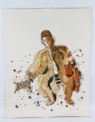 ראובן רובין, כנר וכבש 
ראובן רובין (1893-1974), כנר וכבש, ליטוגרפיה, 65X50 ס', חתום בעפרון.
