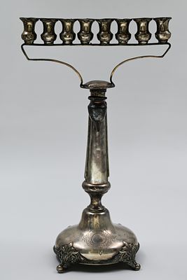 Upright silver menorah, Austria, signed, late 19th century, dimensions: height 30 cm, length 17 