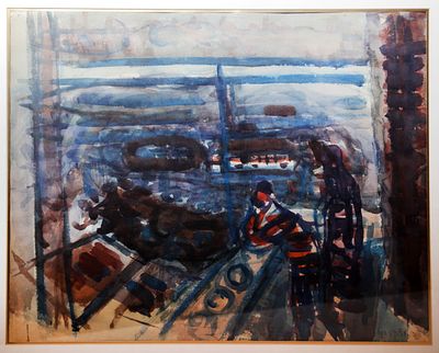 Avigdor Steimatsky (1908-1989) - "On a Balcony" framed watercolor, signed and dated 1942, one 