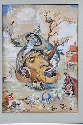 "גן התענוגות הארציים" (The Garden of Earthly Delights) 
ציור יד, מחווה לאמן הרנסאנס המפורסם 