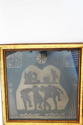 A work of art. Silhouette on canvas in a wooden frame, marked, Bezalel Jerusalem (apparently 