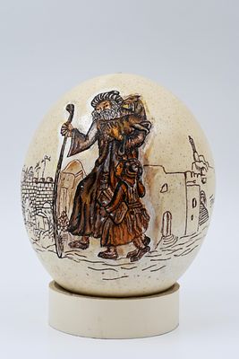 Decorated ostrich egg – "Had Gadya", an ornate ostrich egg, made by an artist, unsignedThe 