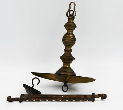 Jewish Sabbath Menorah (Judenstern) made of bronze, Germany, 19th century. Has a bowl with 5 