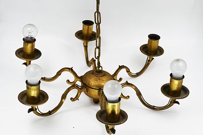 Beautiful antique bronze 6-branch menorah chandelier from a synagogue. Jerusalem 
Synagogue 