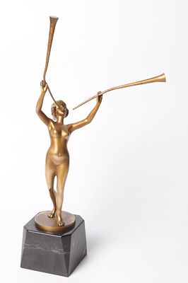Bruno Zach (1891-1935) 
Bruno Zach (1891-1935), Statue of a Woman Holding Trumpets, bronze 