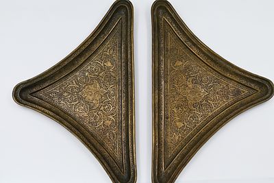 Brass or copper trays decorated with intricate and rich handwork of engraving and intaglio 