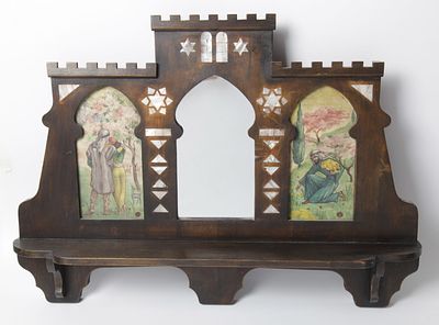 Wooden frame mirror - Zeev Raban, Bezalel 
Shows a wooden frame inlaid with seashells with 