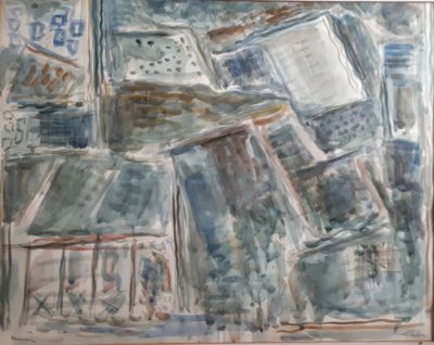 פנחס אברמוביץ' (1909-1986) - מתוך עיזבון של אספן וסוחר אמנות 
מופשט 
טכניקה: עיפרון ואקוורל. 