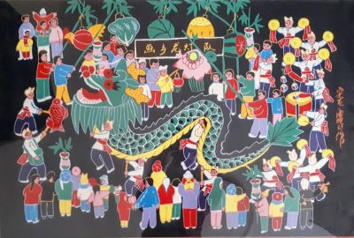 מתוך עיזבון של אספן וסוחר אמנות מוכר.
קרנבל ססגוני דמויות נאיביות בשילוב קליגרפיה
עבודת אמנות 