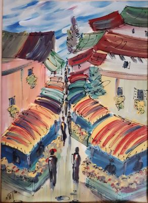 עמנואל קיפניס - מתוך עיזבון של אספן וסוחר אמנות מוכר . שוק 
גואש על נייר 
מידות: 44X61 ס"מ 
חתום 