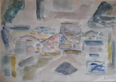 מתוך עיזבון של אספן וסוחר אמנות 
נוף 
טכניקה: עיפרון ואקוורל. 
