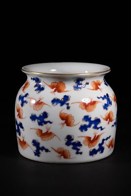 A Chinese Porcelain Jar with Iron Red and Underglaze Blue Cloud and Bat Motifs, Yongzheng Mark. A 