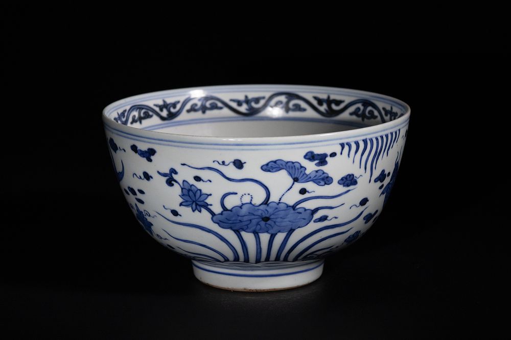 A Chinese Blue and White 'Fish and Aquatic Plant' Porcelain Bowl, Xuande Mark. A Chinese blue 