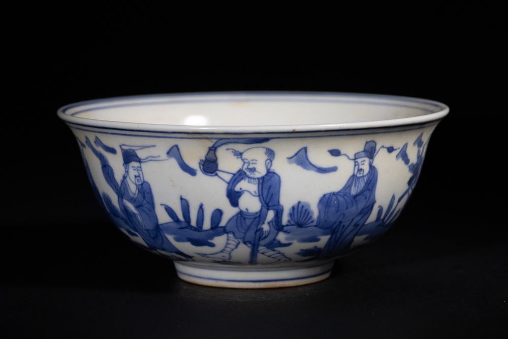 A Chinese Blue and White 'Eight Immortals' Bowl, Wanli Mark. A Chinese blue and white porcelain 