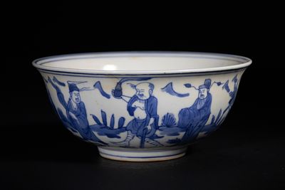 A Chinese Blue and White 'Eight Immortals' Bowl, Wanli Mark. A Chinese blue and white porcelain 