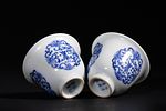 A Pair of Chinese Blue and White Porcelain 'Shou' Medallion Cups, Kangxi Mark. A pair of Chinese Image - 2