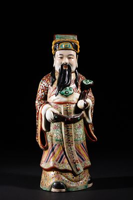 A Chinese Famille Rose Porcelain Figure of Lu Xing, Early 20th Century. A Chinese Famille Rose 