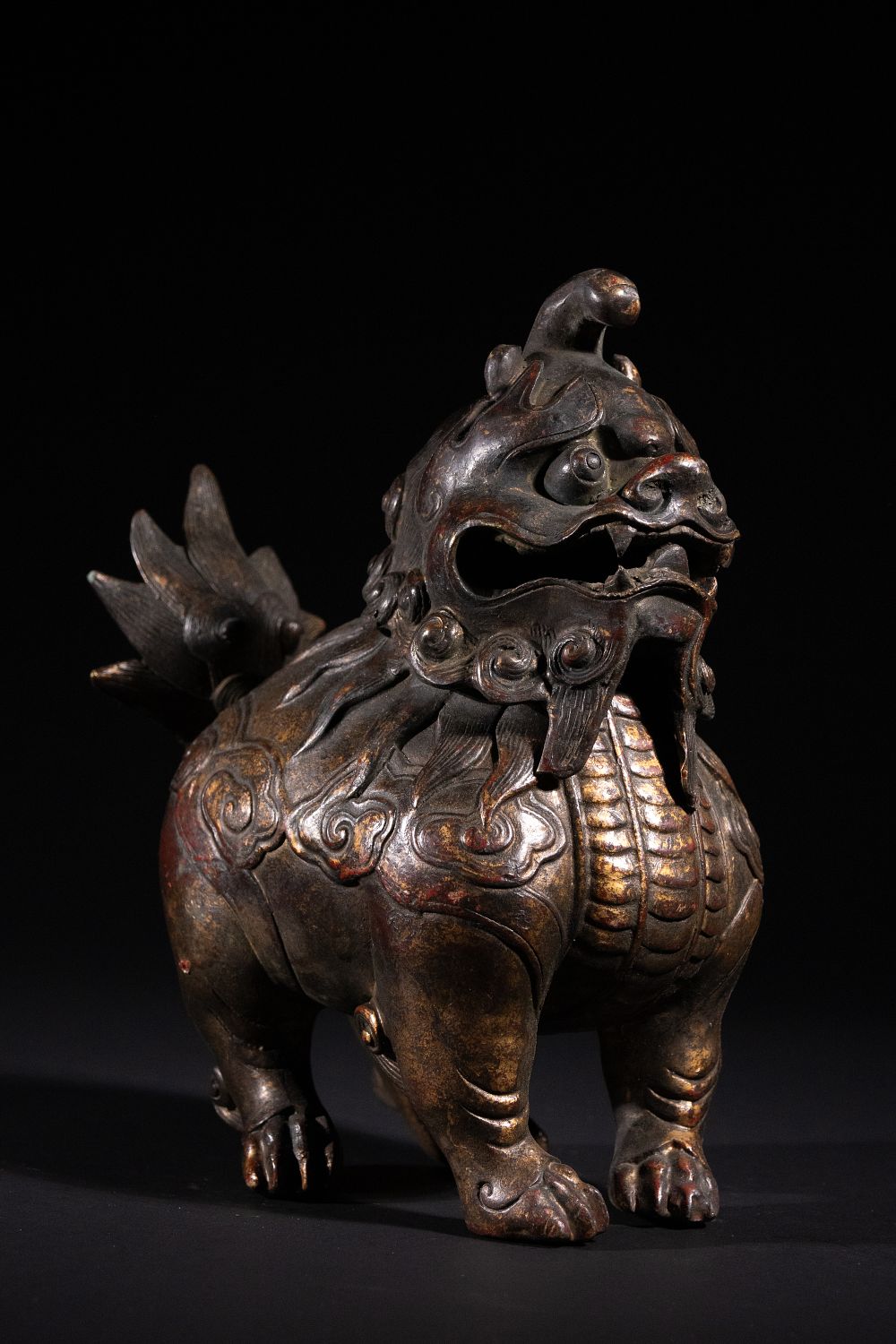 A Chinese Gilt Bronze Luduan Censer, Possibly Qianlong Period. A Chinese parcel-gilt bronze 