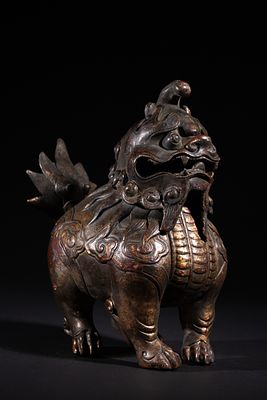 A Chinese Gilt Bronze Luduan Censer, Possibly Qianlong Period. A Chinese parcel-gilt bronze 