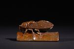 A Chinese Bronze Cicada Scroll Weight, Signed 'Bun-sai' (文斎). A Chinese bronze cicada scroll Image - 2