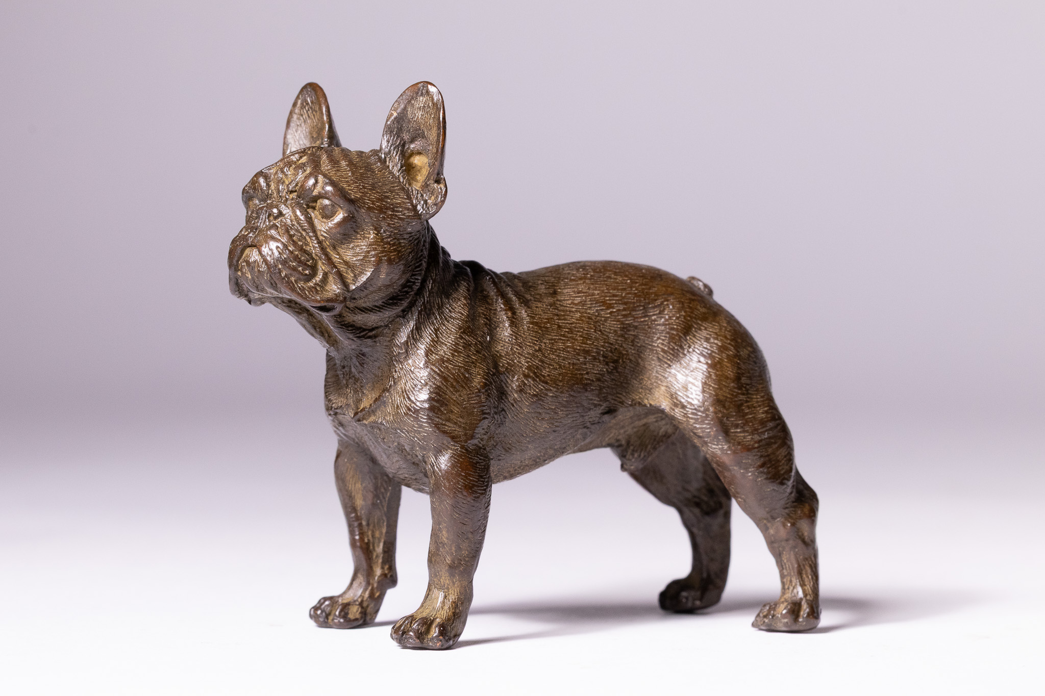 A JAPANESE BRONZE MODEL OF A FRENCH BULLDOG.